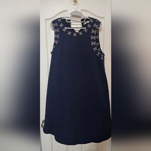 Navy Sleeveless Dress with Embroidered Details